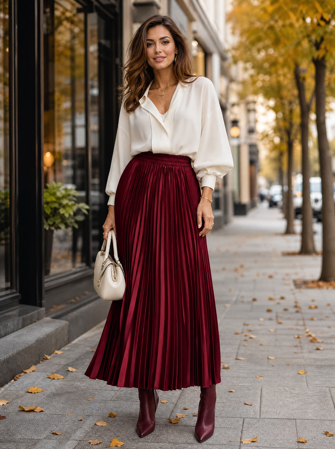 “DAISY” Pleated Skirt burgundy 