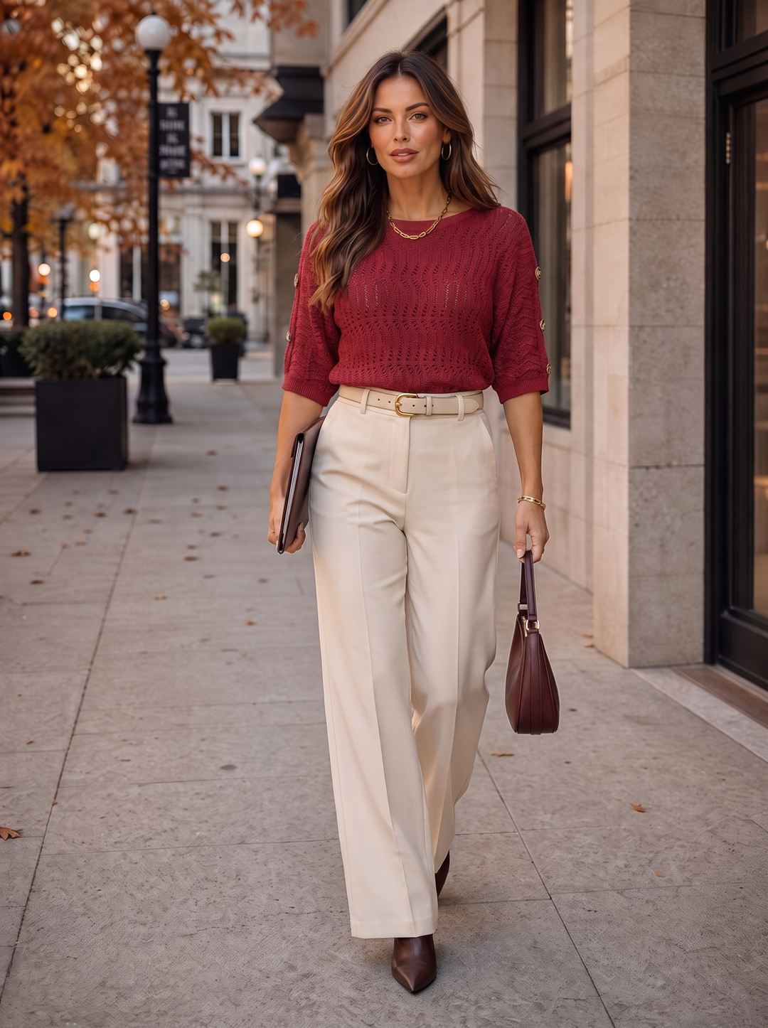 “GWEN” Button Sleeve Open Knit Jumper burgundy