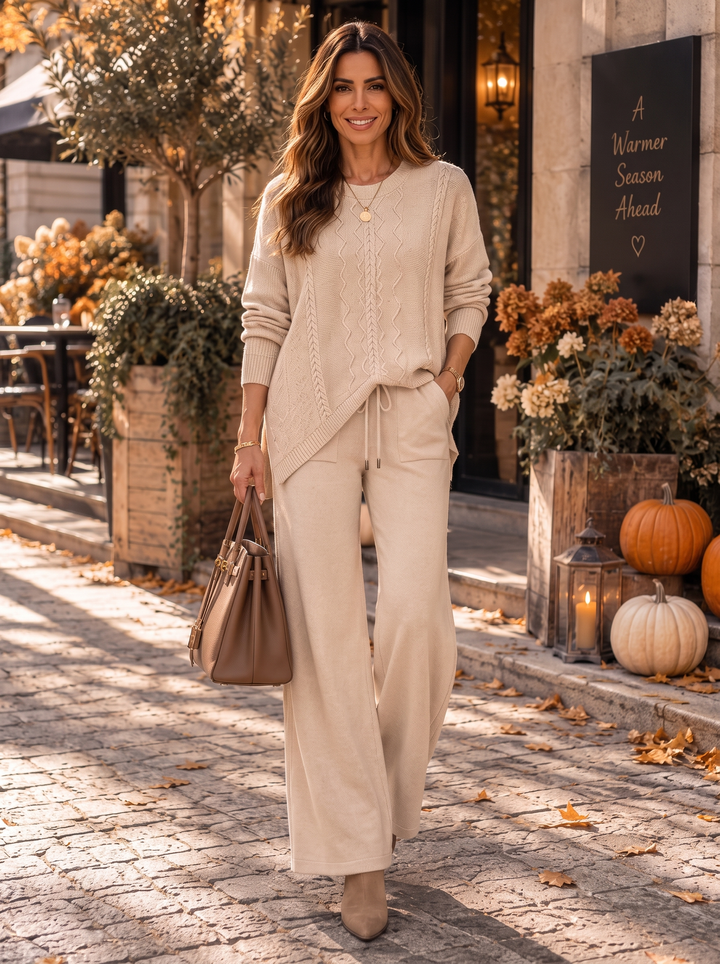 “DAVINA” Cable Knit Lounge Co-Ord Set cream