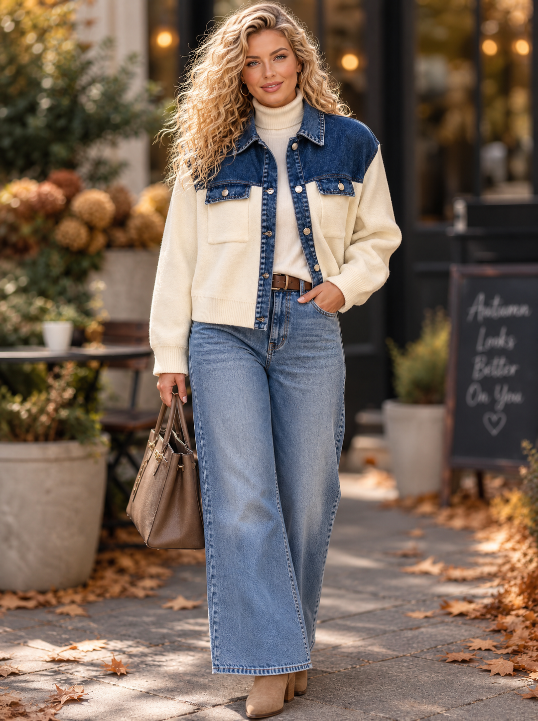 “ANNIE” Premium Two-Tone Denim & Knit Jacket