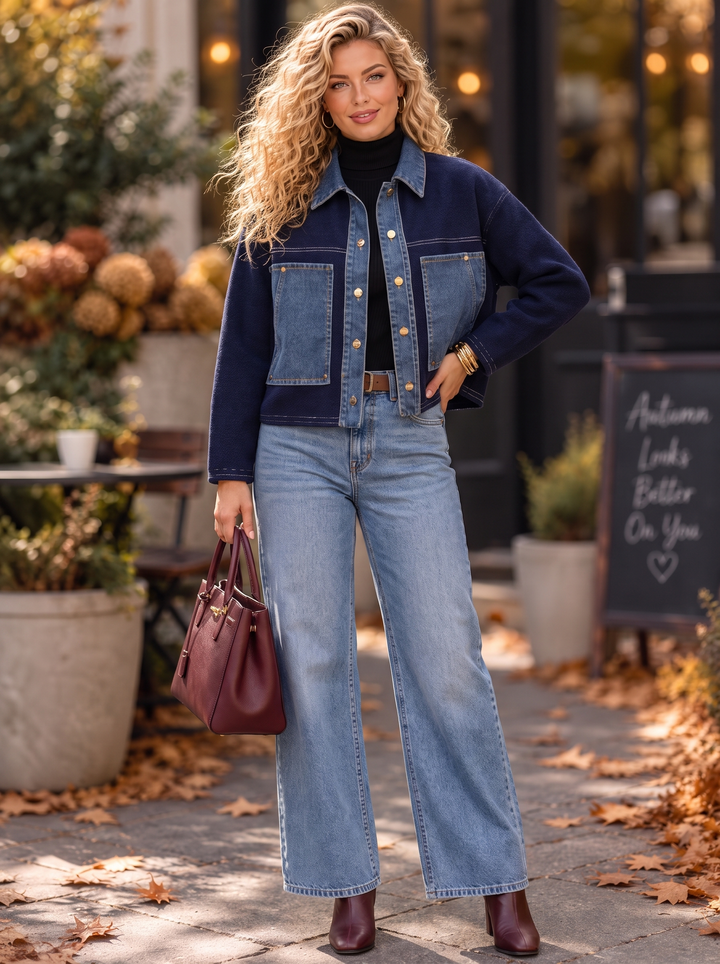 “ANNIE” Premium Two-Tone Denim & Knit Jacket