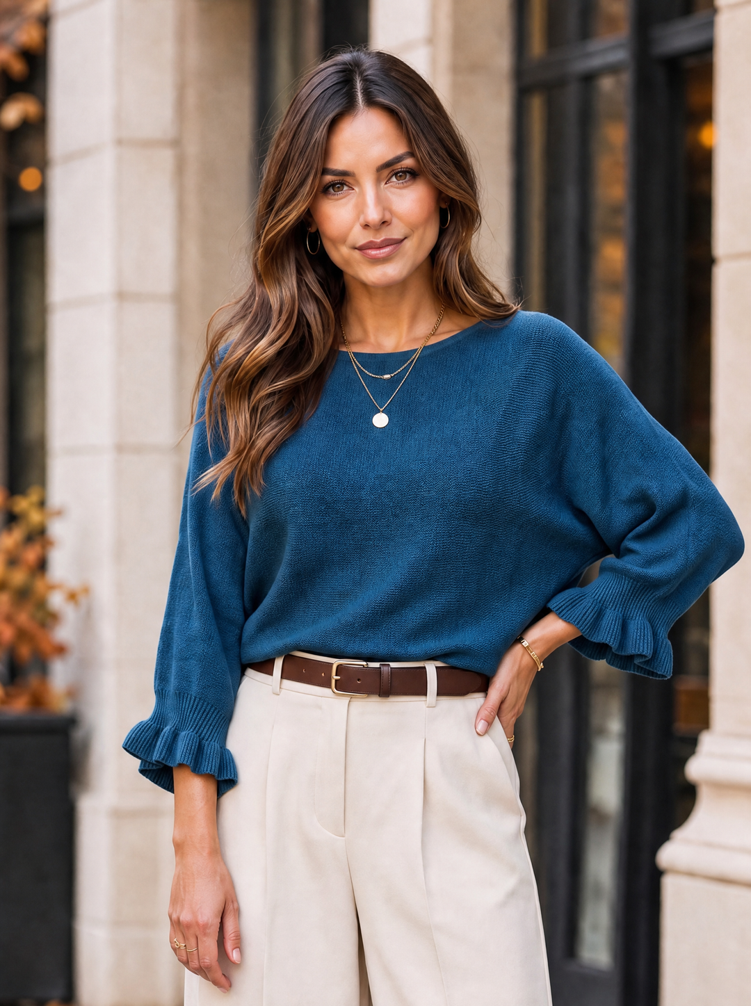 “FIONA” Frill Sleeve Soft Knit Jumper teal