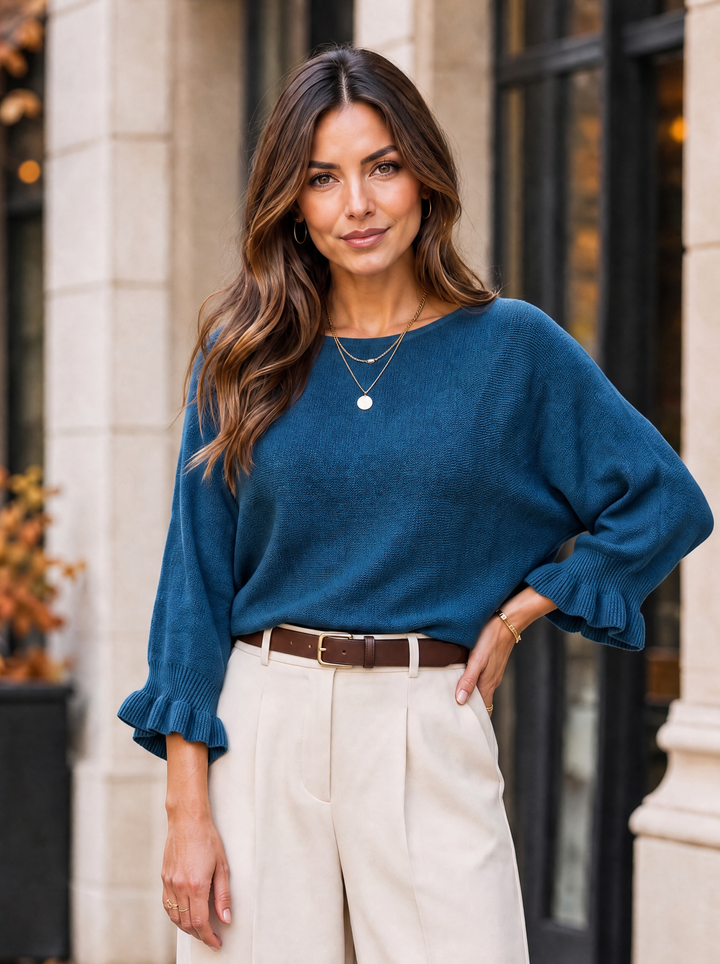 “FIONA” Frill Sleeve Soft Knit Jumper teal