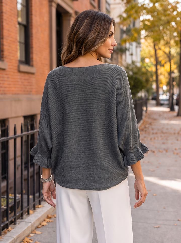 “FIONA” Frill Sleeve Soft Knit Jumper grey