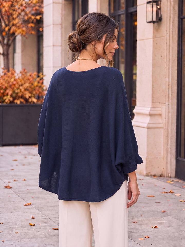 “FIONA” Frill Sleeve Soft Knit Jumper navy