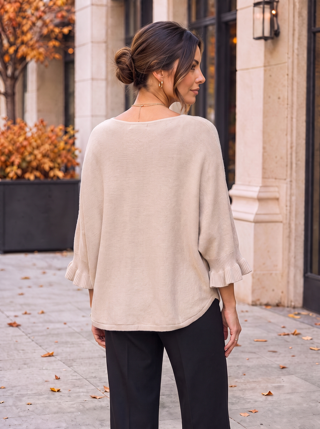 “FIONA” Frill Sleeve Soft Knit Jumper cream
