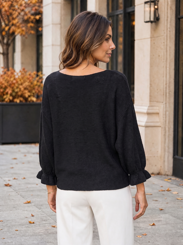 “FIONA” Frill Sleeve Soft Knit Jumper black