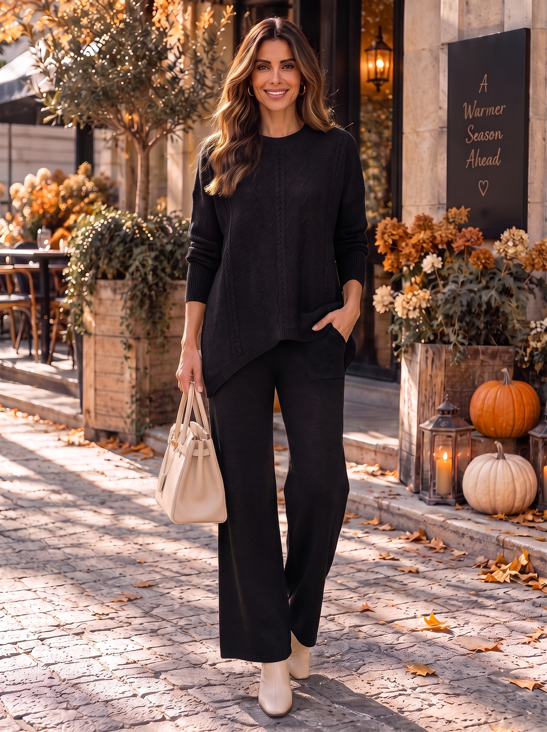 “DAVINA” Cable Knit Lounge Co-Ord Set black