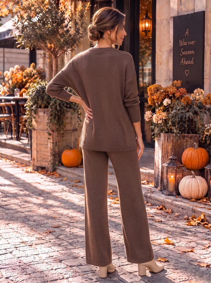 “DAVINA” Cable Knit Lounge Co-Ord Set chocolate