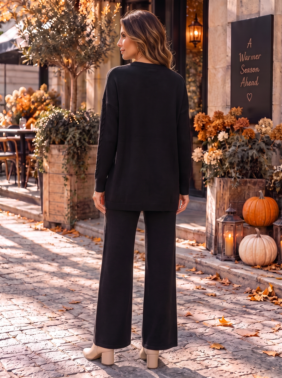 “DAVINA” Cable Knit Lounge Co-Ord Set black
