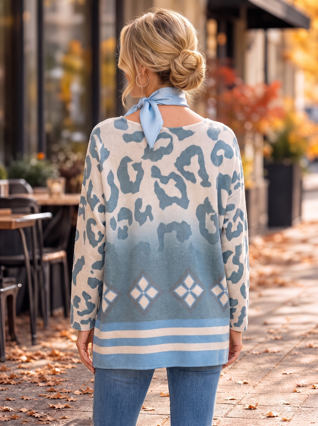 “MAYA” Animal Print V-Neck Soft Knit  Jumper blue