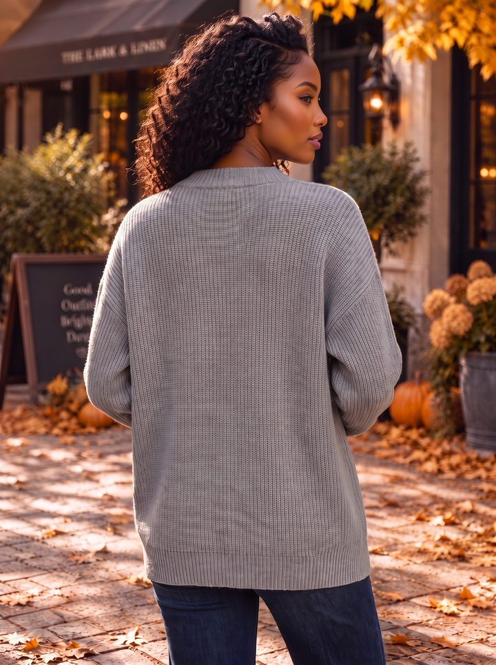 “BONNIE” Premium Denim Pocket Knit Cardigan grey