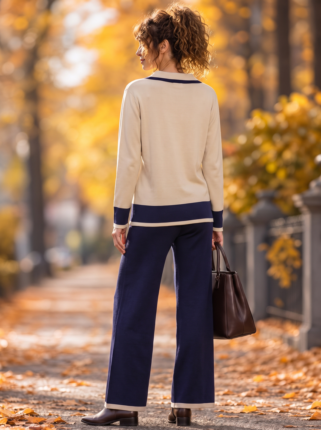 “NINA” Contrast Knit Co-Ord Set cream navy