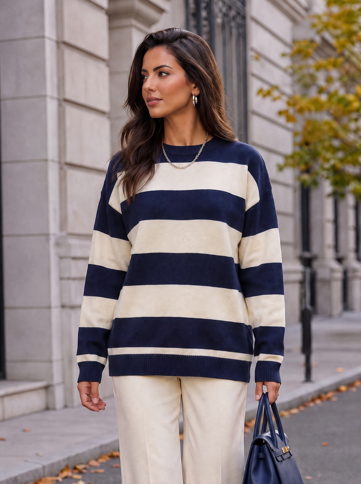 “RACHEL” Stripe Knit Jumper navy
