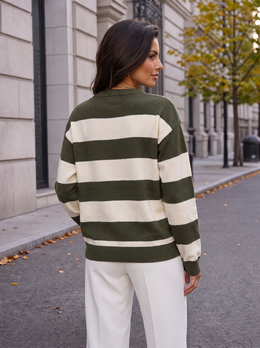 “RACHEL” Stripe Knit Jumper khaki green