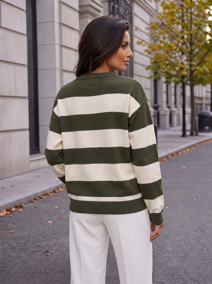 “RACHEL” Stripe Knit Jumper khaki green