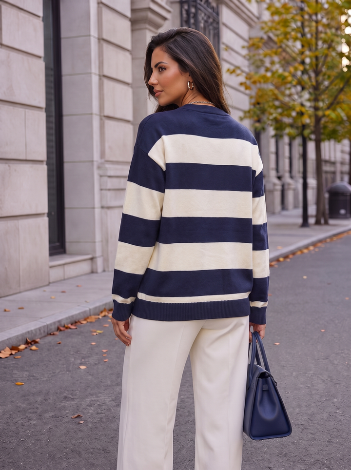 “RACHEL” Stripe Knit Jumper navy