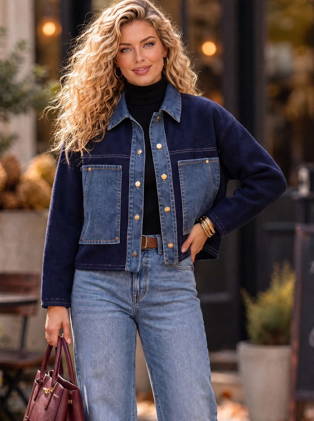 “ANNIE” Premium Two-Tone Denim & Knit Jacket