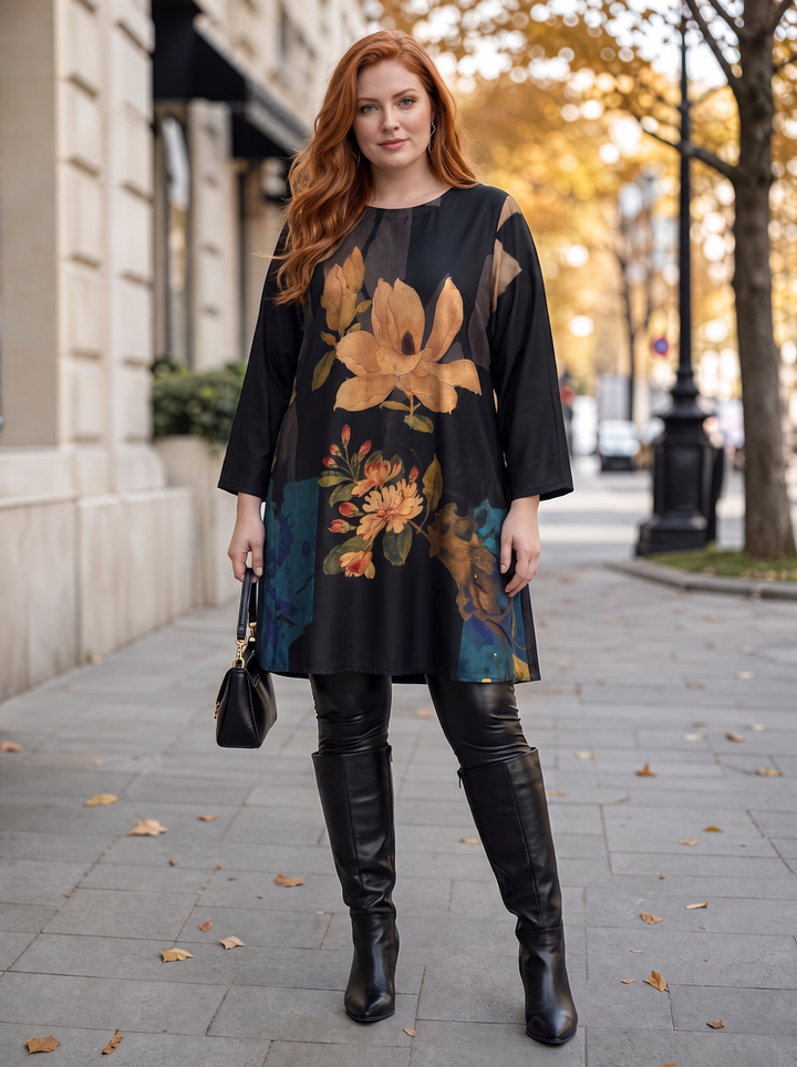 “CHARLIE” Autumn Bloom Tunic Relaxed Fit black