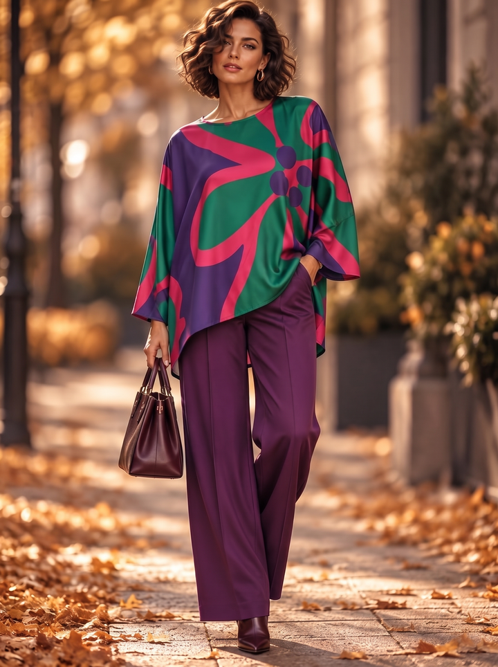 “KIA” Premium  Abstract Floral Batwing Top purple