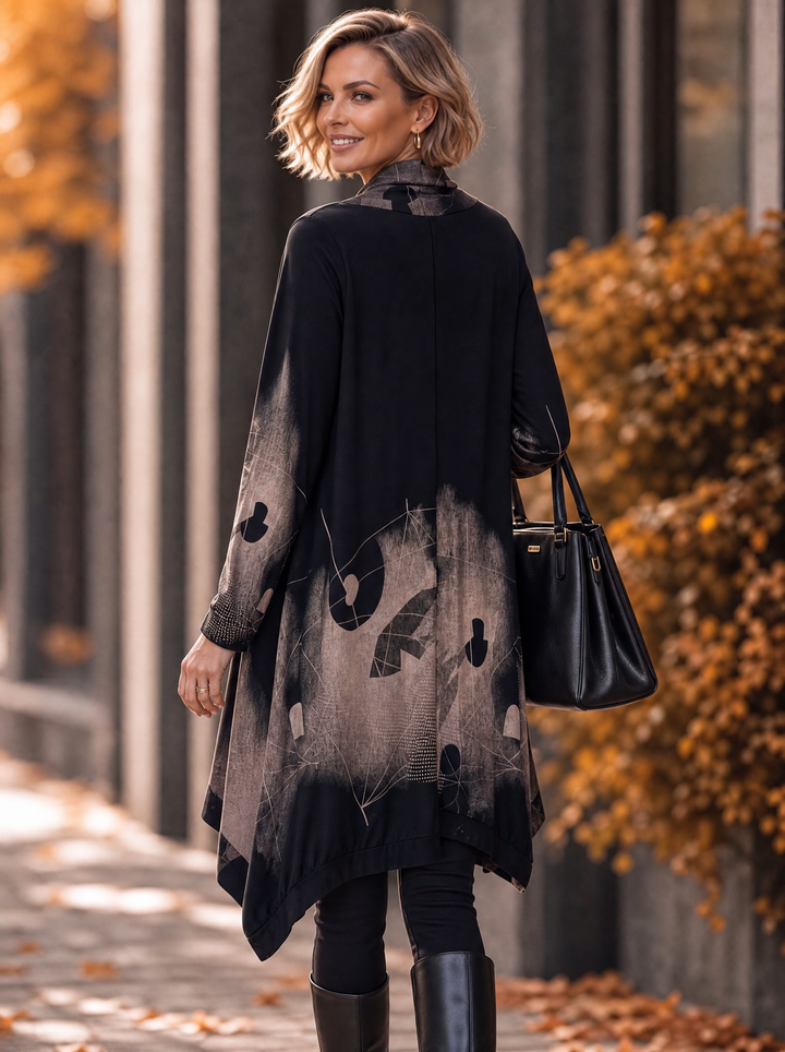 “SELINA” Premium Abstract Cowl-Neck Tunic black