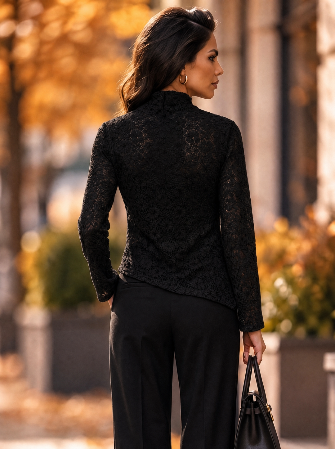 “ABBY” Lace Effect Draped Cowl Neck Blouse