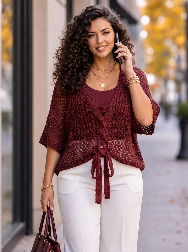 “IRIS” Tie Front V-Neck Crochet Top