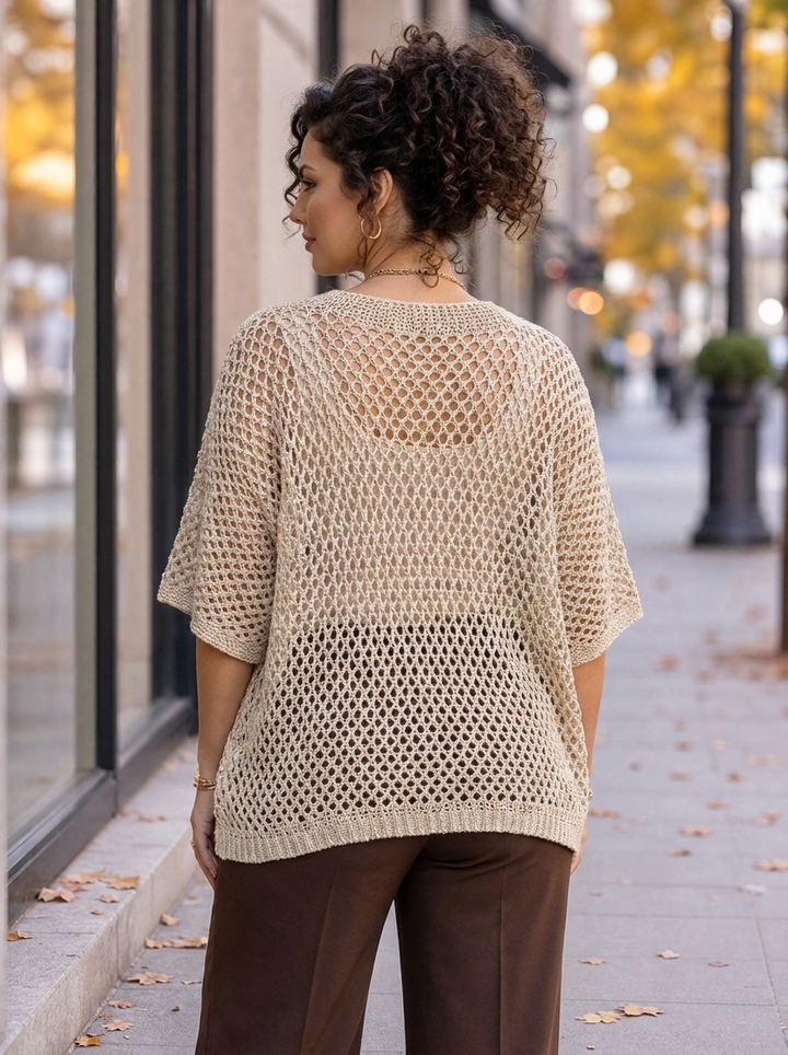 “IRIS” Tie Front V-Neck Crochet Top cream