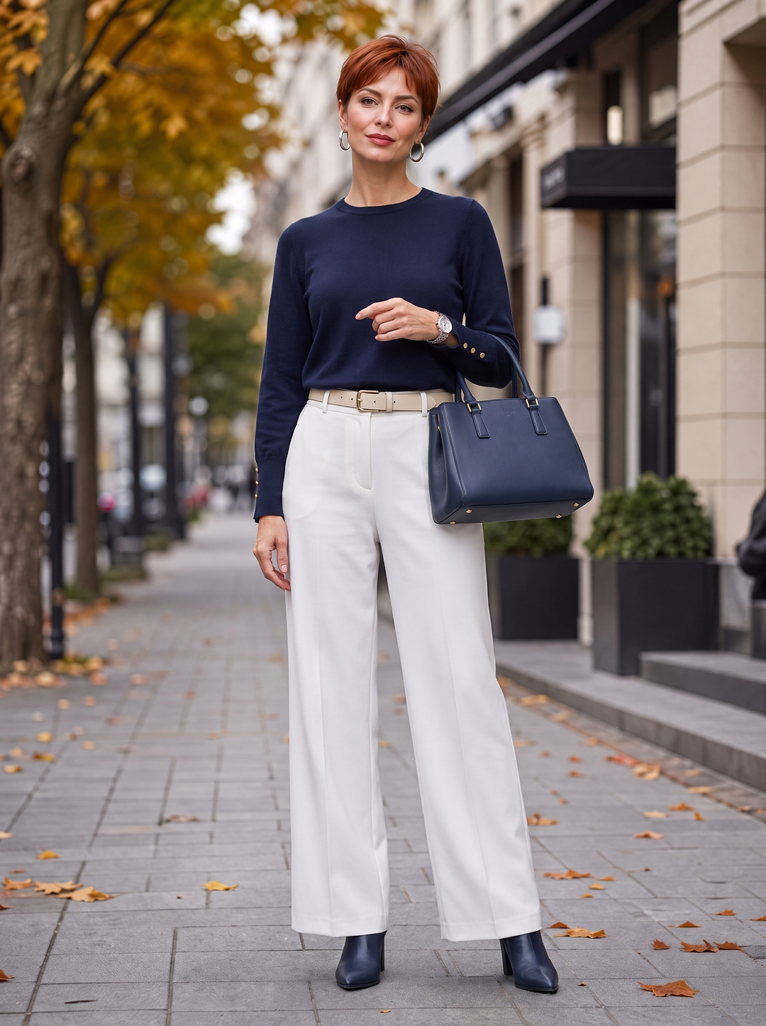 “HOLLY” Button Cuff Crew Neck Jumper navy