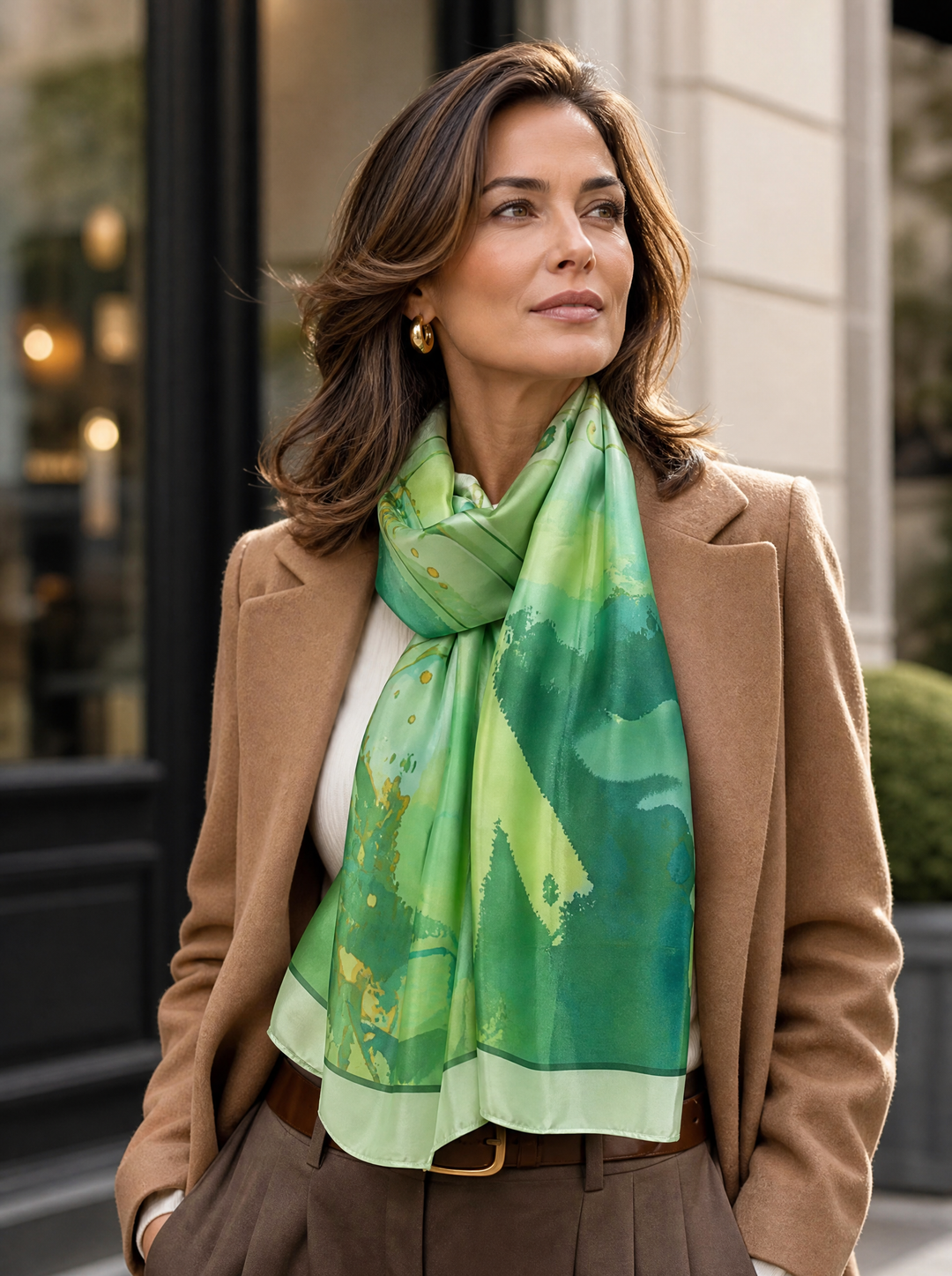 No.137 Abstract Watercolour Print Faux Silk Scarf