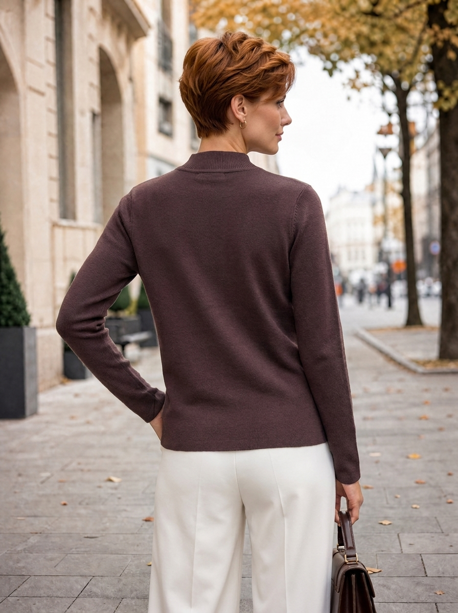 “PALOMA” Premium Gold Button High Neck Jumper chocolate brown