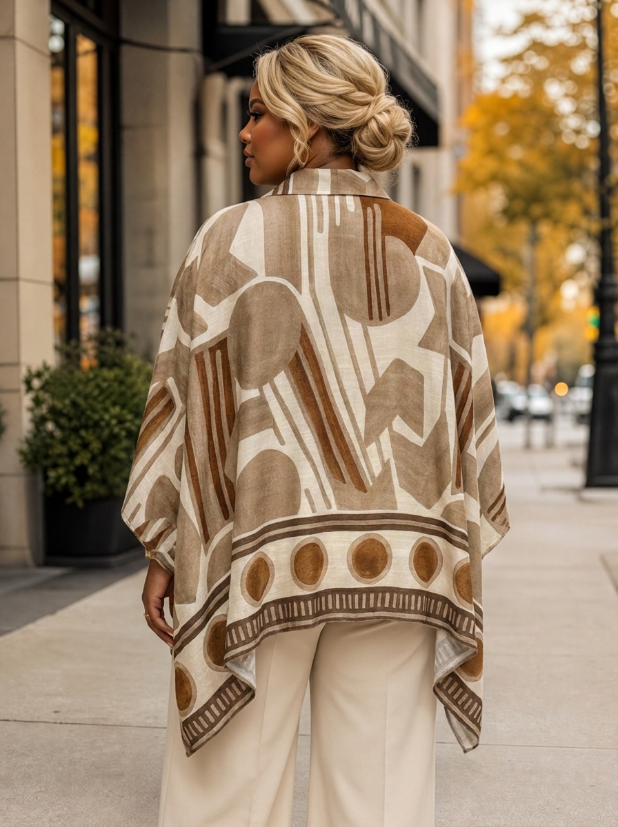 “DARCIE” Abstract Print Oversized Shirt mocha