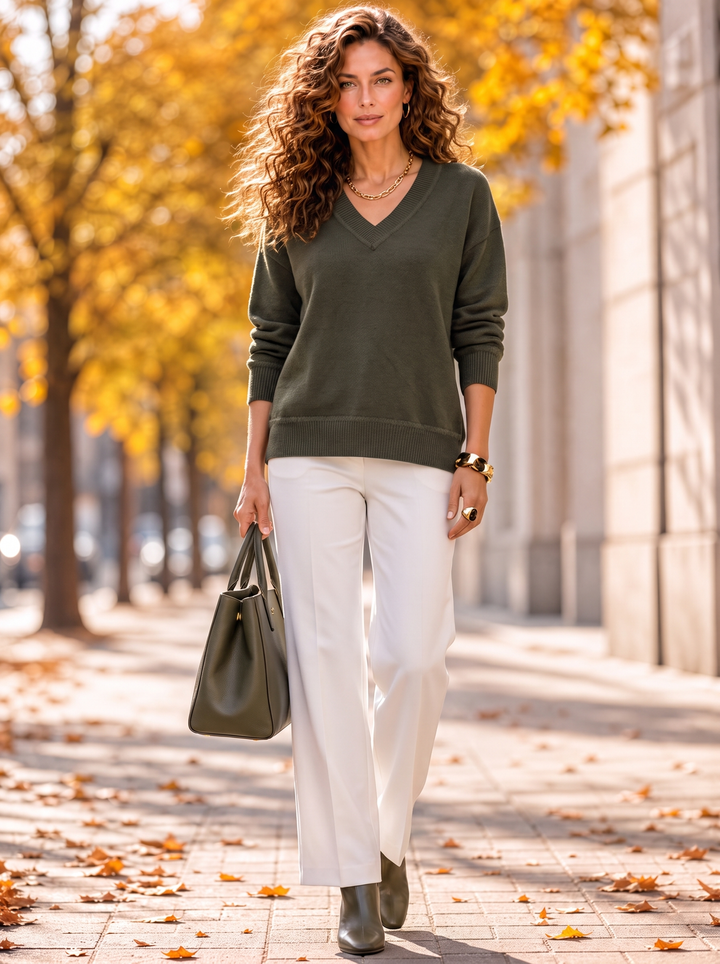 “CIARA” Premium V-Neck Soft Touch Jumper green