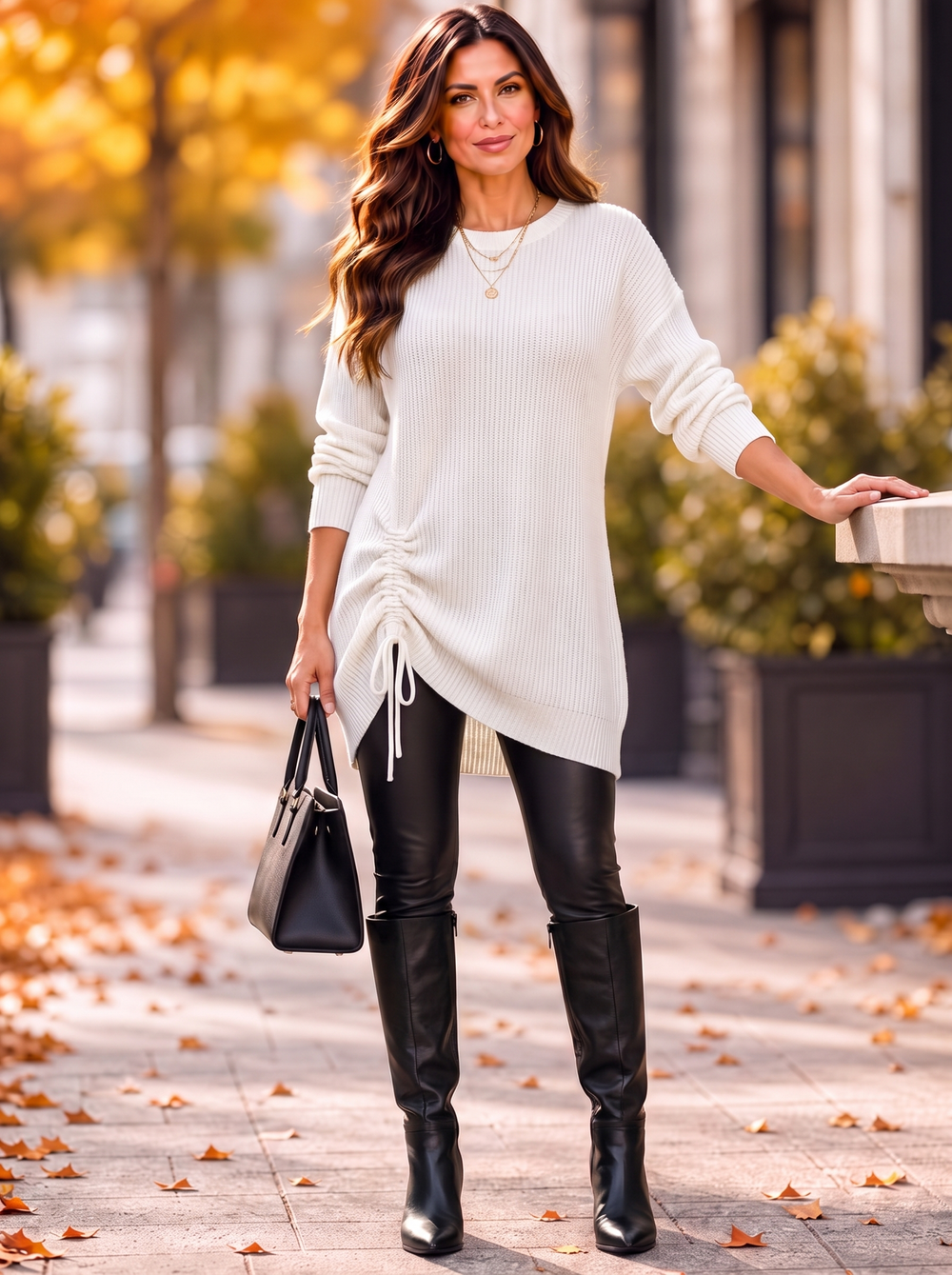 “KIARA” Relaxed Fit Ruched Drawstring Knit Tunic