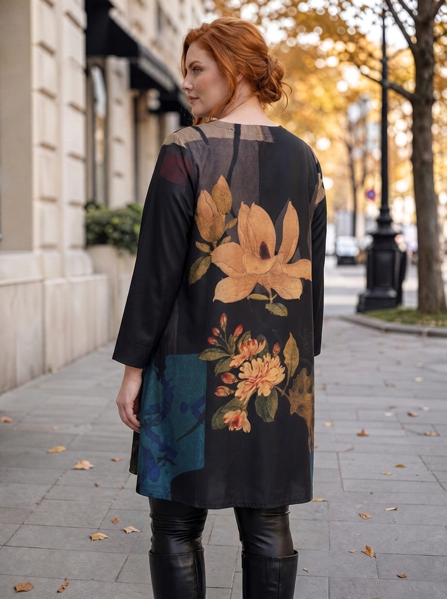 “CHARLIE” Autumn Bloom Tunic Relaxed Fit black