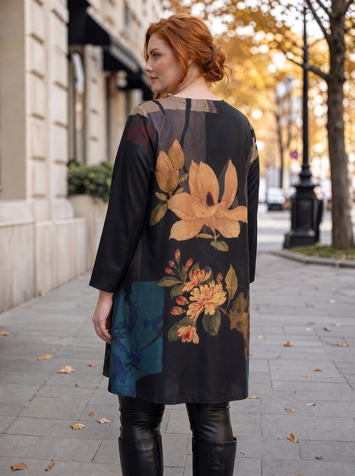 “CHARLIE” Autumn Bloom Tunic Relaxed Fit black