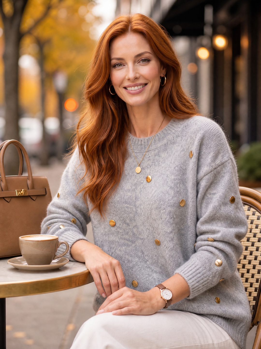 “CELIA” Premium Gold Button Detail Soft Jumper silver