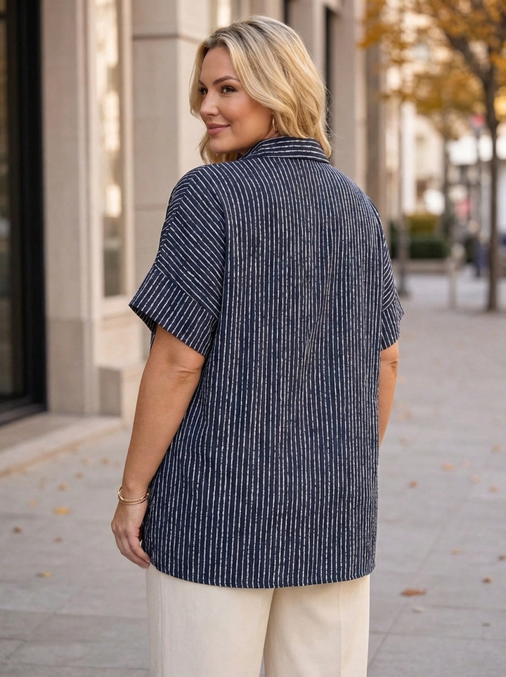 “HOPE” Premium Striped Ruche Front Shirt navy