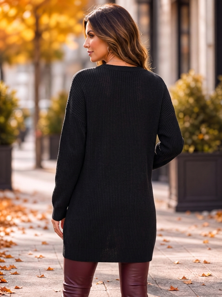 “KIARA” Relaxed Fit Ruched Drawstring Knit Tunic black