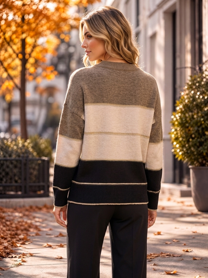“DEBBIE” Colour Block Crew Neck Jumper mocha