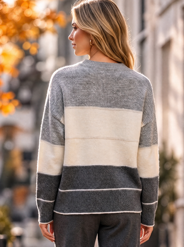 “DEBBIE” Colour Block Crew Neck Jumper grey