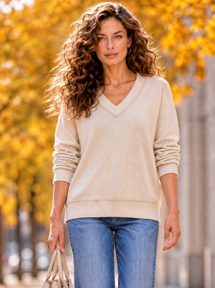 “CIARA” Premium V-Neck Soft Touch Jumper cream