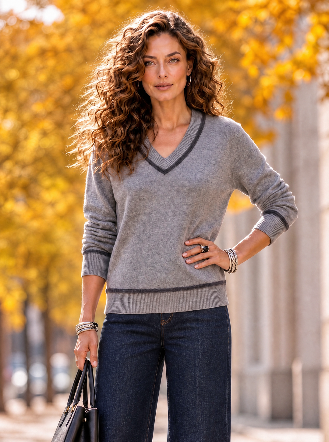 “CIARA” Premium V-Neck Soft Touch Jumper grey