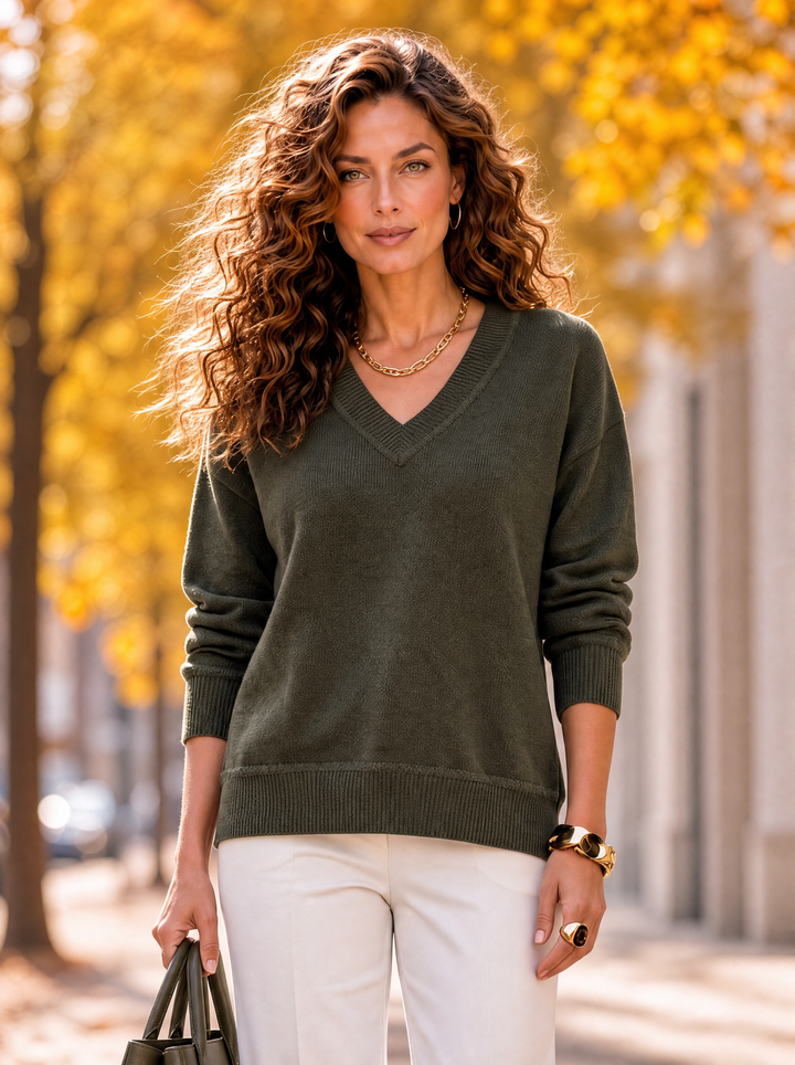 “CIARA” Premium V-Neck Soft Touch Jumper green