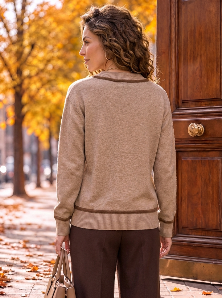 “CIARA” Premium V-Neck Soft Touch Jumper camel oatmeal