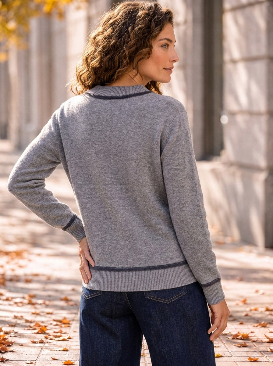 “CIARA” Premium V-Neck Soft Touch Jumper grey