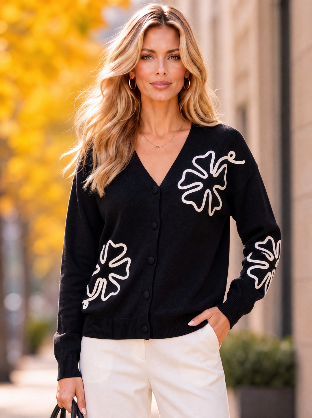 “KAREN” Abstract Floral Button Cardigan black