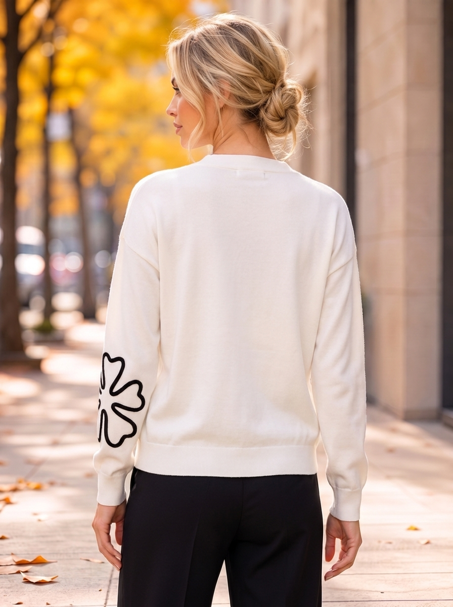 “KAREN” Abstract Floral Button Cardigan white cream