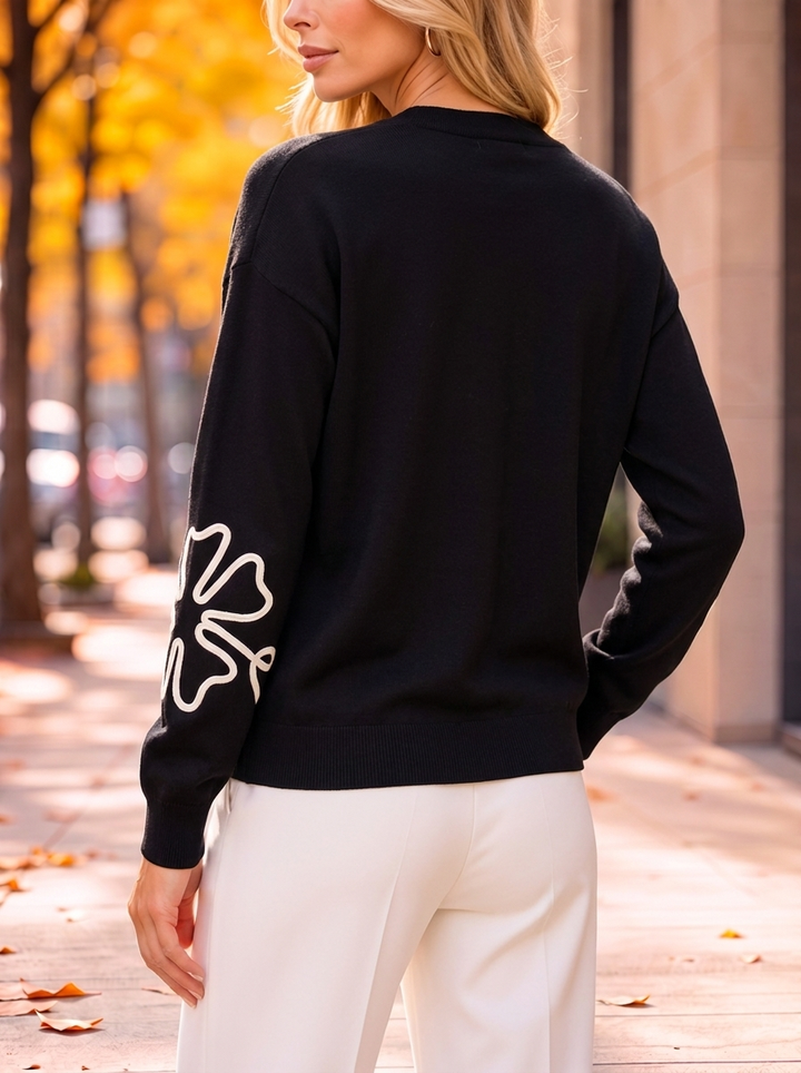 “KAREN” Abstract Floral Button Cardigan black