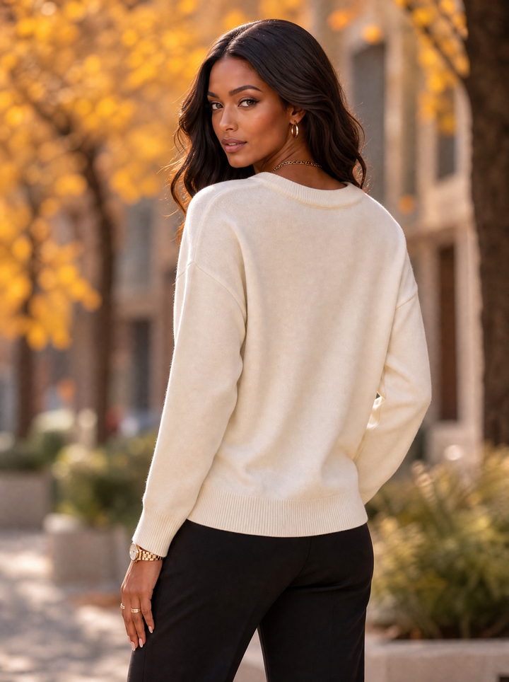 “IVY” Premium Floral Applique Crew Neck Jumper cream